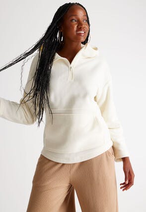  Womens Cream Pullover Hooded Fleece