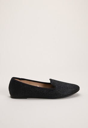 Womens Black Sparkle Slip On Loafers