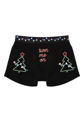 Mens Black Neon Christmas Tree Novelty Boxers