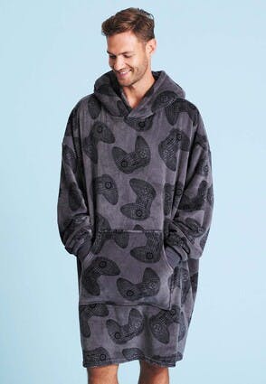 Mens Charcoal Grey Game Console Hooded Blanket