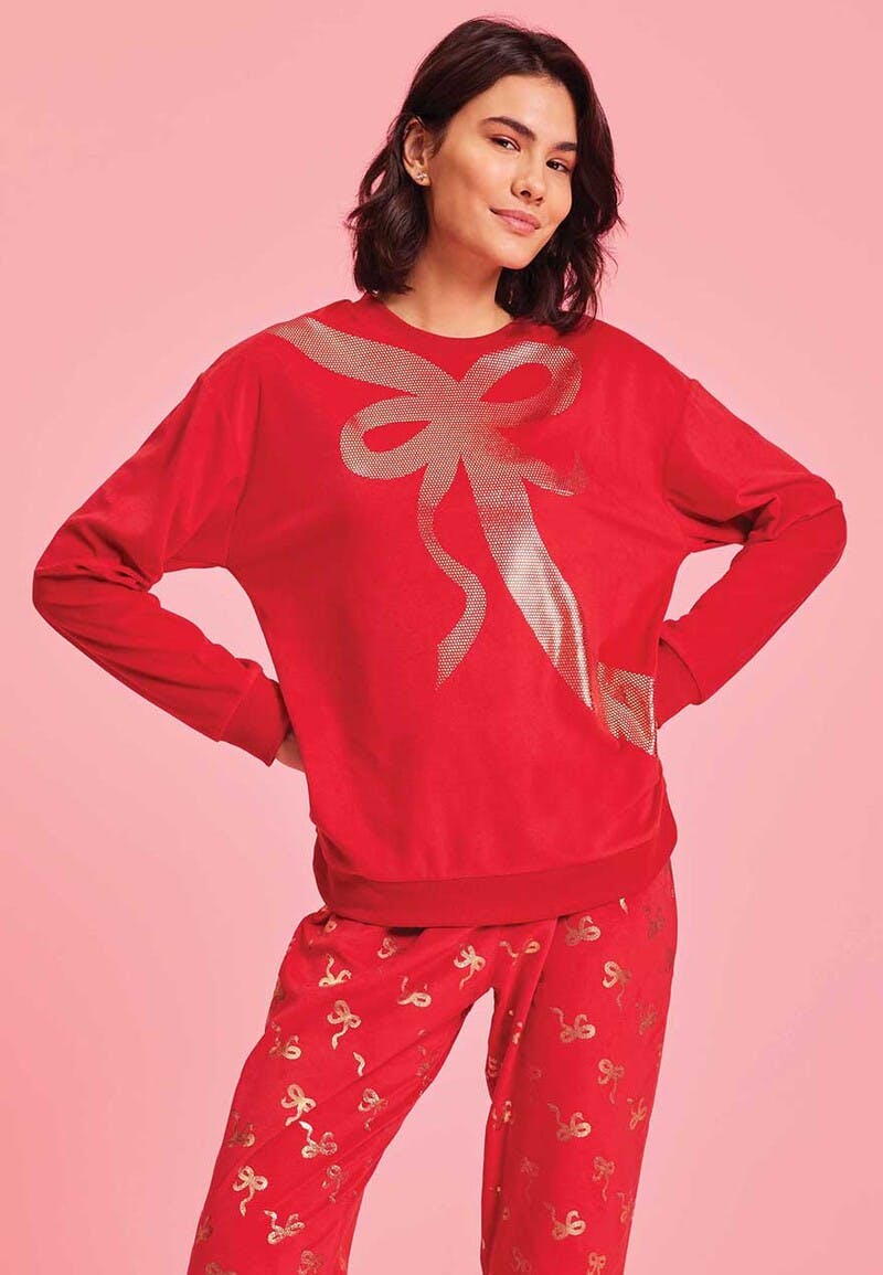 Peacocks - Womens Red Bow Pyjama Fleece