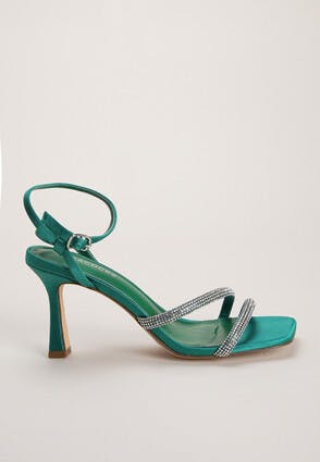 Womens Green Diamante Jewel Strap Sandals