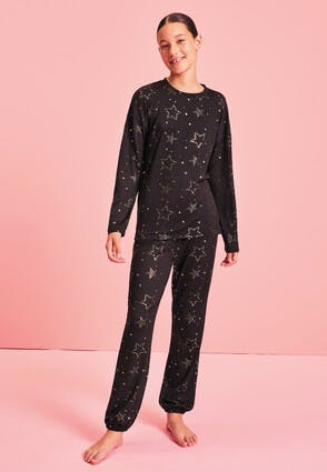 Girls Black Star Soft touch Pyjamas