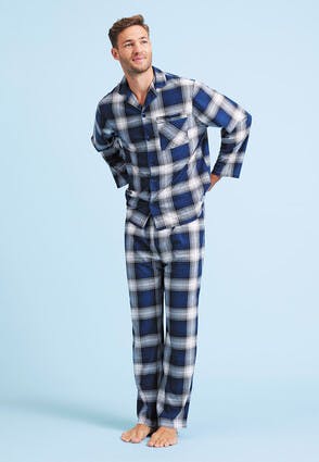 Mens Blue & White Check Pyjama Set