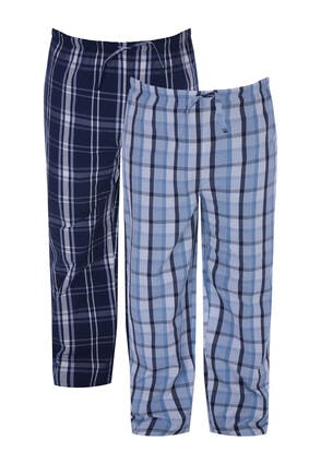 Mens 2pk Blue Check Woven Pyjama Set