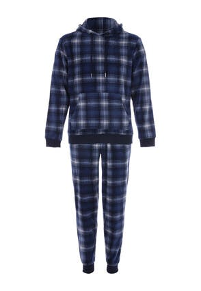 Mens Blue Check Fleece Pyjamas