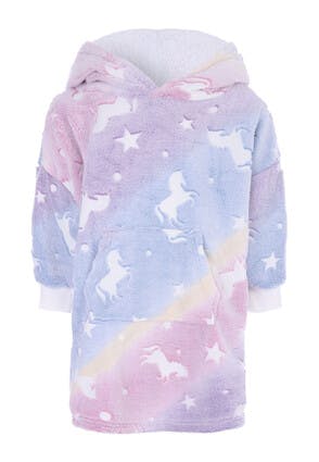 Girls Unicorn Print Hooded Blanket 