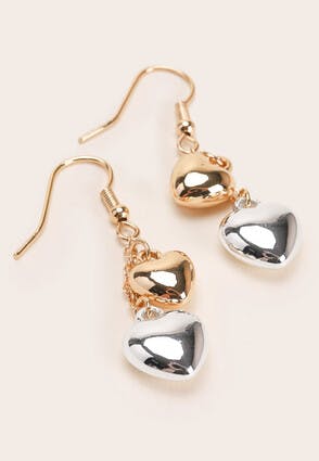 Womens Gold & Silver Double Heart Earrings