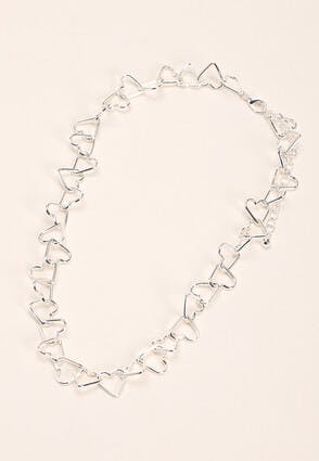 Women Silver Heart Link Necklace 
