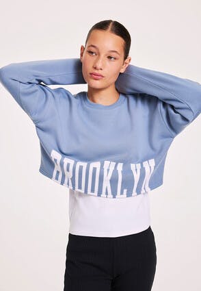 Older Girls Blue & White Brooklyn Cropped Sweatshirt