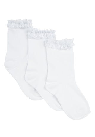 Girls 3pk White Frill Ankle Socks