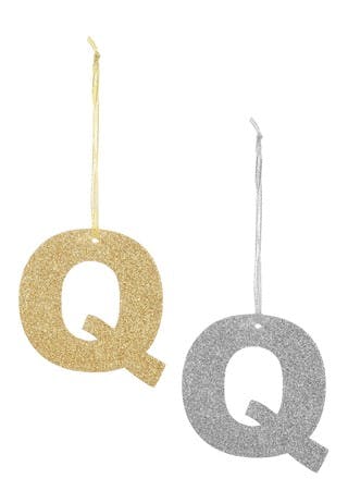 Large Silver and Gold Q Initial Glitter Tags