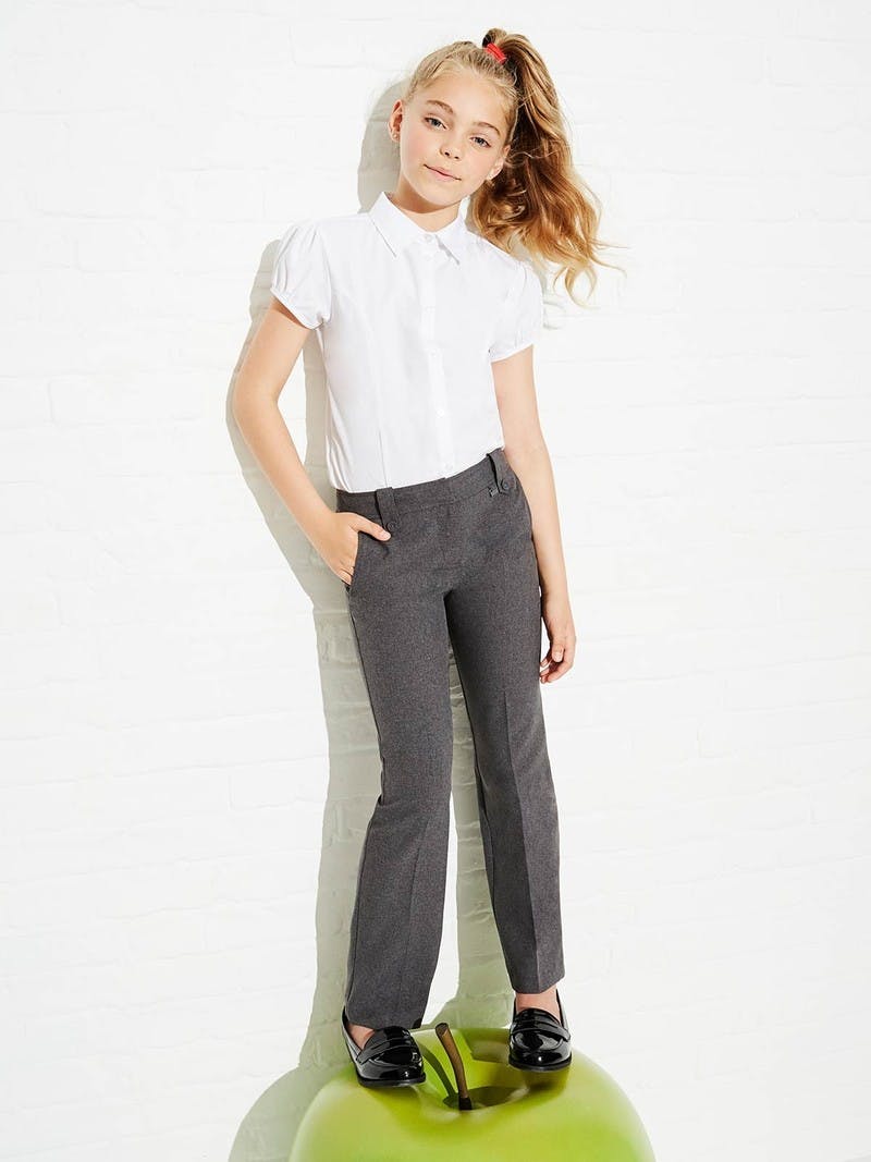 Girls Grey Adjustable Waist Slim Leg School Trousers  New Look